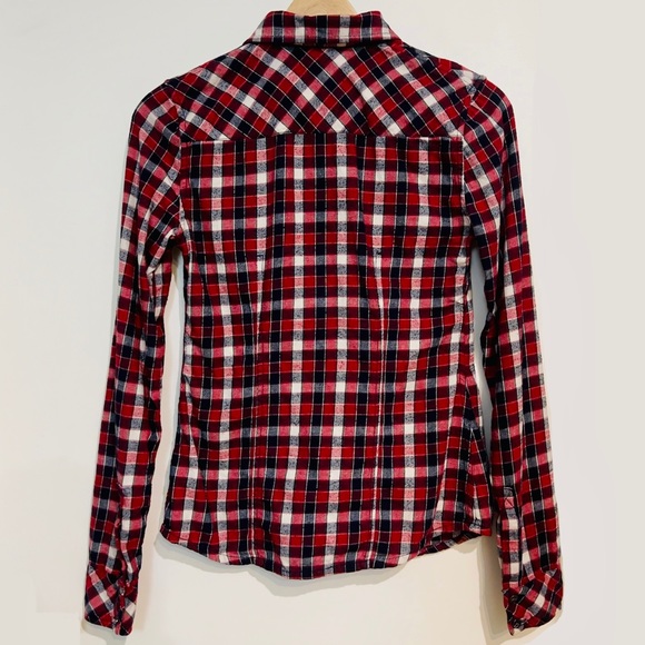 TNA Plaid Flannel Shirt Classic Fit - Blue Red White Button Up Long Sleeve XS - Picture 2 of 7